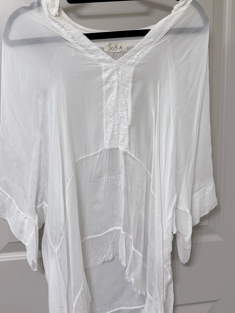 Sosia White Gauzy Tunic with Sequin Trim